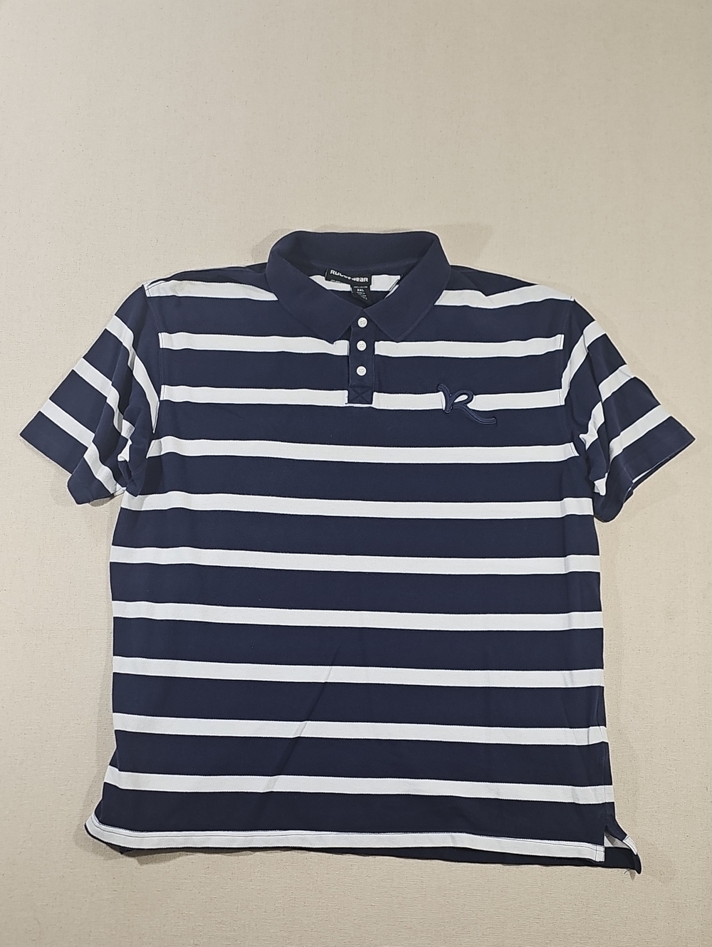 Rocawear Navy & White Horizontal Stripe Polo